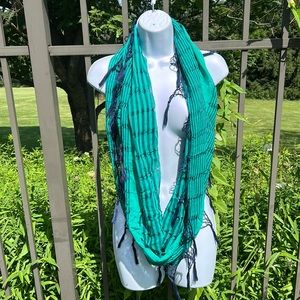 NWT American Eagle Blue & Green Striped Infinity Cotton Scarf with Tassels